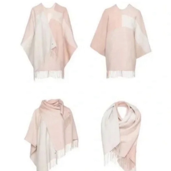 SOIA & KYO Color Block Fringed Wrap Scarfigan Poncho in Pale Pink, Tan & Cream - Picture 6 of 14